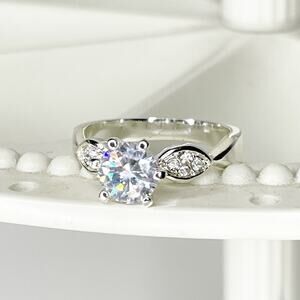 Cubic Zirconia Engagement Ring Size 8.75 Stainless Steel Silver Tone Large Jewel